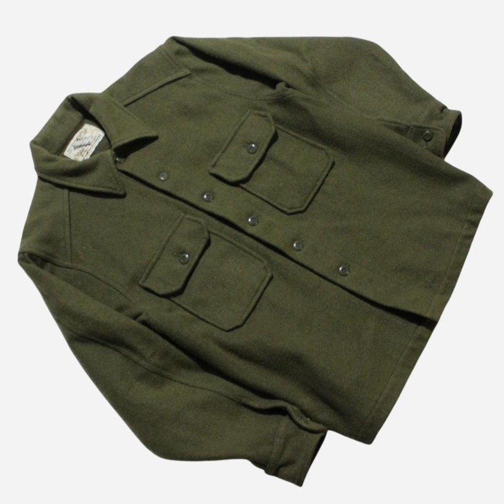 Mens Vintage 80s/90s Army Military Cold Weather Green Flannel Wool Nylon Shirt